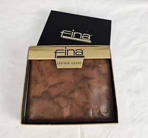 FINA Men's Brown Top Quality Leather ID Wallet Bi-fold 1oz Beautiful Grain NIB - Picture 1 of 9