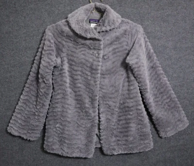 Chaqueta Patagonia Niñas XL Negro Pelaje Imitación Piel Pila Abrigo Bolsillos 2 Botones Abiertos Foto 1 de 3