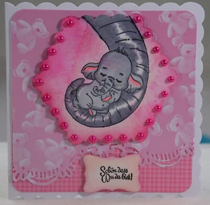 Tarjeta 3D excepcional, hecha a mano, tarjeta de felicitación, nacimiento, bautismo, niña, elefante - Imagen 1 de 1