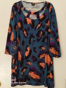 EVANS PLUS SZ ABSTRACT PRINT TUNIC W/CUTOUT NECKLINE, BLUE MULTI-COLOR, SZ 26-28 - Picture 1 of 4