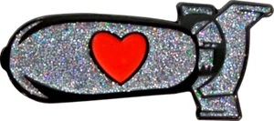 3978 Silver GLITTERY Love Bomb Red Heart 1980s Enamel Pin Badge Button Lapel - Picture 1 of 1