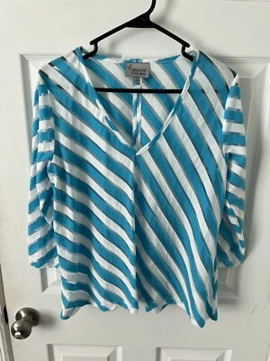 Lynn Ritchie Серебряный женщин синий белая полоса 3/4 рукав полу чистый Топ маленький - Изображение 1 из 4