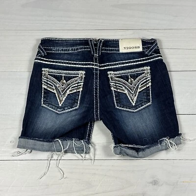 Vigoss The Dallas 牛仔百慕大短裤尺寸 5/6 刺绣复古弹力 — 第 1/4 张图片