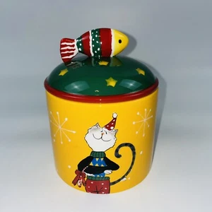 Cat Kitty Treat Jar 3D Fish Lid Christmas Cat Treat Canister - Picture 1 of 8