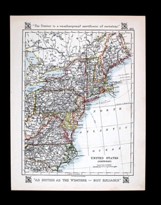 1921 Johnston Map United States Massachusetts Vermont Maine New York Jersey USA - Image 1 of 3