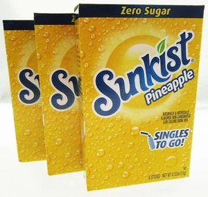 Sunkist Pineapple ~ Packets ~ Zero Sugar Free ~ Drink Mix ~ 3 Boxes - 18 Packets - Picture 1 of 2