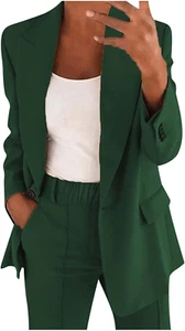 Tailleur Donna Eleganti Pantaloni E Giacca Da Cerimonia Curvy Blazer a Maniche L - Foto 1 di 12