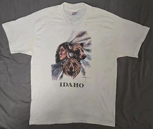 Vintage 80s Single Stitch Idaho Jan Taylor Woman Of The Grizzly Native Art - Picture 1 of 6