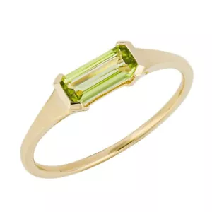 Elongated Baguette Peridot Ring 9ct Yellow Gold British Made Sizes L - Q - Picture 1 of 4