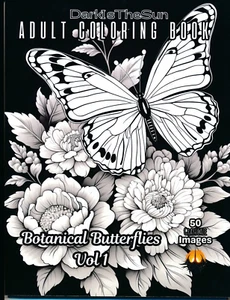 Botanical Butterflies Vol 1 Adult Coloring Book - 50 grayscale images. - Picture 1 of 9