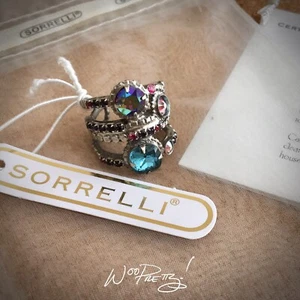 SORRELLI Stacked Crystal Band Ring Antique Silver-tone NORTHERN LIGHTS Pre-Owned - Picture 1 of 6