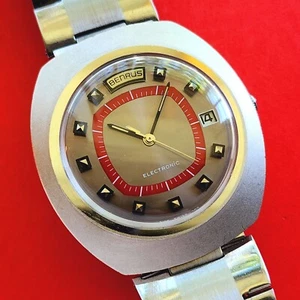 Benrus Electronic Watch Vintage Rare Red & Grey Dial With Bracelet Mens - Picture 1 of 6