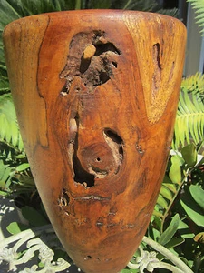 Huge earlie Antique carved Natural grain Burl Wood wooden Floor Vase 15.5" - Picture 1 of 11
