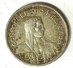 Moneda de plata de 5 francos de Suiza 1933 B KM# 40 - Imagen 1 de 2