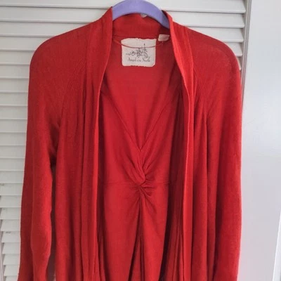 Cárdigan Anthropologie ANGEL OF THE NORTH Twist Back abierto mezcla de lino naranja M Foto 1 de 4