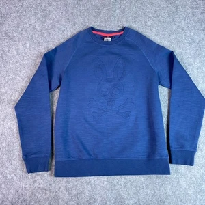 Suéter Psycho Bunny Para Hombres Pequeño Azul Pullover Cuello Redondo Conejito Calavera Logo Informal - Imagen 1 de 8