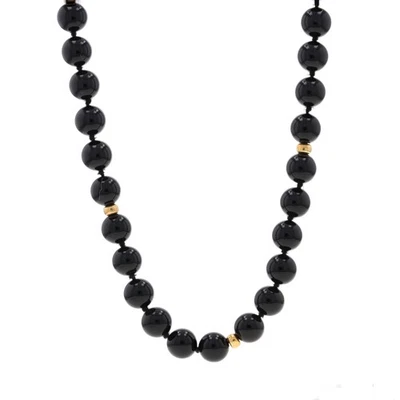 Collar de oro amarillo con hilo anudado de ónix 27" - 14k Foto 1 de 4