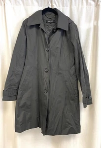 Ellen Tracy Company Trench Coat L Green detachable hood 4 Button Jacket A3-A60 - Picture 1 of 4