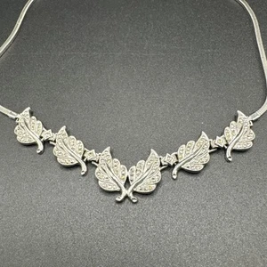 "Collar Art Deco con hojas de marcasita de plata de ley de 14"" 16 g 925 R01" - Imagen 1 de 7