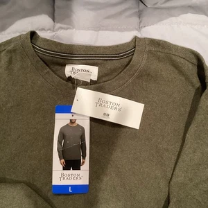 Boston Traders Mens Crewneck Pullover Long Sleeve GREEN Sweater LARGE Super Soft - Picture 1 of 3