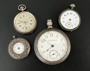 For Repair- Antique Pocket Watch Lot Sterling Silver / 800 Silver Waltham - Picture 1 of 6