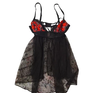 Victoria's Secret Baby Doll Sheer Teddy Plaid Details Small Romantic - Picture 1 of 4