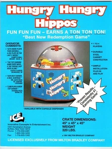 1991 Hungry Hungry Hippos Arcade Redemption Game Flyer Buffalo NY - Picture 1 of 2