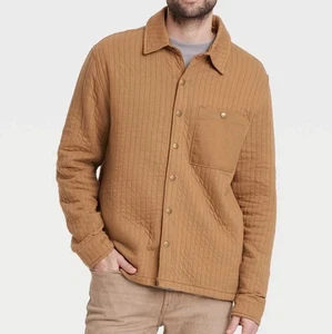 NEW Goodfellow & Co Men’s Brown Quilted Knit Jacquard Snap Button Shirt Jacket L - Picture 1 of 5