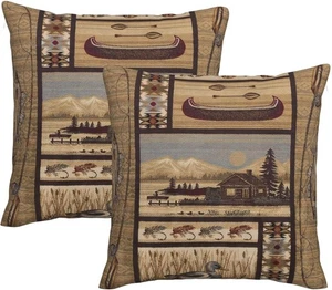 Set 2 Copricuscini Quadrati 18x18 Pollici Retrò Marrone Arredamento Cabina Rustico - Foto 1 di 1