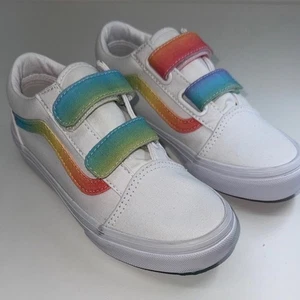 🔥Vans Kids White Sneakers with Rainbow Straps Sz 2 New - Picture 1 of 6