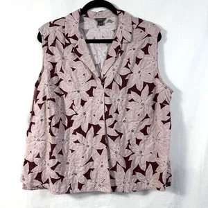 Eddie Bauer Top Women Sz XL Dusty Purple Floral Collared Sleeveless Pleated Tank - Picture 1 of 9