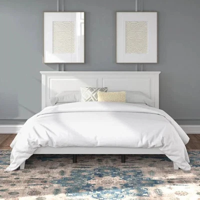Solid Oak King Platform Bed With Headboard In White - Image 1 of 4