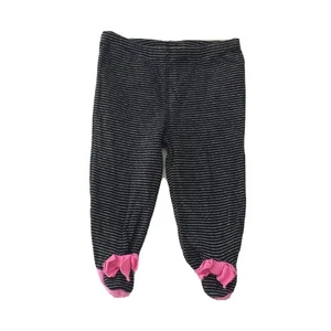 Pantaloni Macys Footie Piedi Bambina Taglia 6 -9 Mesi Nero Rosa Righe Maglia Pull-On - Foto 1 di 12
