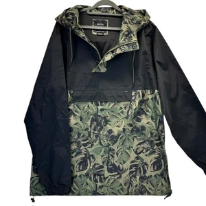 RVCA Herren Large Pullover Anorak Jacke schwarz Palmenmuster, Kapuze leicht - Bild 1 von 10