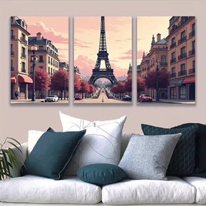 3pcs Eiffel Tower Paris Scene Wall Art Canvas Unframed/Framed - Picture 1 of 8