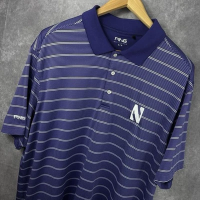 Northwestern Wildcats Ping Golf Polo Shirt Mens XL Purple White Stripe Golf - Image 1 of 4