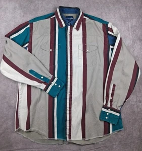 Vintage Wrangler Western Hemd Herren XL Pearl Snap gestreift Baumwolle Canvas Arbeit - Bild 1 von 11