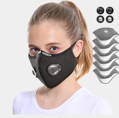 Reusable Face Mask Breathing Valves Sports Cycling Outdoor Active Carbon Filter - Image 1 of 4