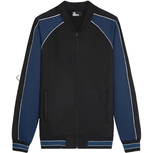 The Kooples Two Tone Zip Sweatshirt Bomber Jacket BLACK BLUE LARGE NWT $255 - Picture 1 of 11