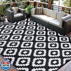 GarveeHome Outdoor Teppich 9x18 Fuß Wasserdicht Matte Wendbar Outdoor Kunststoff Riemen - Bild 1 von 5