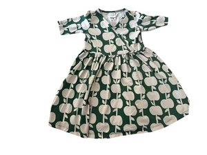 Hanna Andersson Dress Girls 6-7 Green White Apple Print Wrap Organic Cotton - Picture 1 of 6