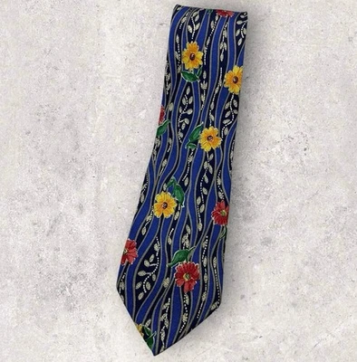 KENZO Silk Tie ITALY Blue Yellow Red Floral W:3.7" EUC - Image 1 of 4