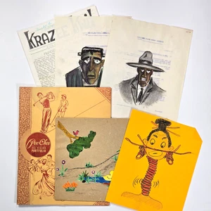 VTG 1940's Era Ephemera Lot ~ Pee Chee w/ Student Drawings, HS Newsletter, Art - Picture 1 of 22