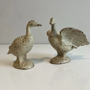 Rare Pair Of Antique Cast Iron Duck Figurines / Architectural / Garden Yard Art - Picture 1 of 10