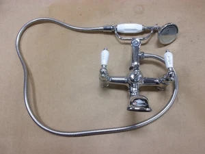 Vintage Massiv Messing Wannenhalterung Antik Klauenfuß Wannenarmatur Handbrause Chrom - Bild 1 von 16