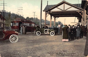 1910 Transfer from Boats to Trolley & Auto Traffic Edgewater NJ postcard RRDepot - Picture 1 of 2