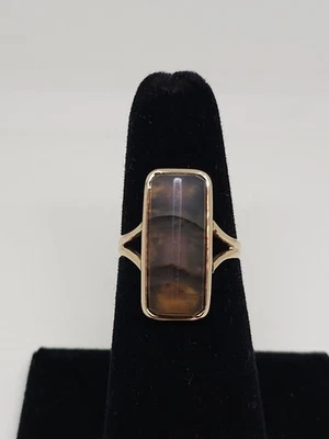 Anillo alargado ágata con bandas de oro amarillo de 10k 20 X 9 mm tamaño 7,5 Foto 1 de 4