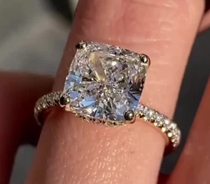 14k Yellow Gold IGI Certified Lab Grown Cushion 2.25 CT Diamond Engagement Ring - Photo 1/9
