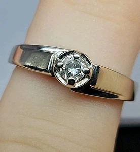 14K White Gold Solitaire 0.16ct Diamond Womens Ring Size 7 3.39g - Picture 1 of 21