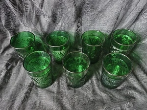 Anchor Hocking Vintage Sandwich Glasses Forest Green, 4" Juice Glasses, Set of 7 - Picture 1 of 7